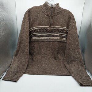 Oscar de la Renta Sweater Mens Size Large Mock Neck 1/4 Zip Brown Fair Isle